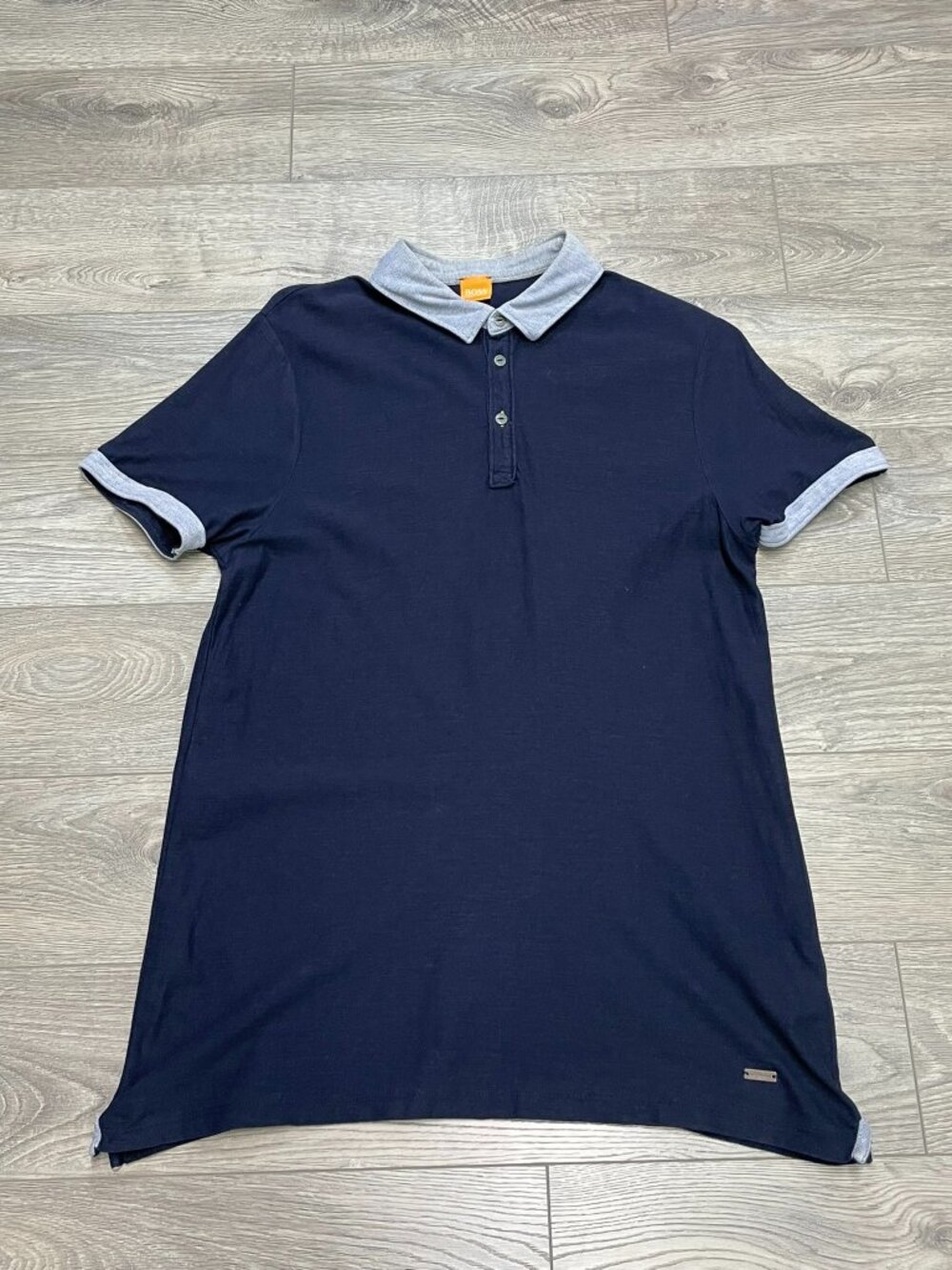 Hugo Boss Orange Men's Contrast Trim Cotton Polo Shirt Navy Blue Gray Size Large
